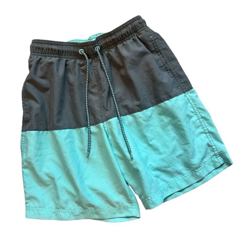 Mens George Color Block Drawstring Pull-On Waist Swimming TrunksโShorts - Sz S